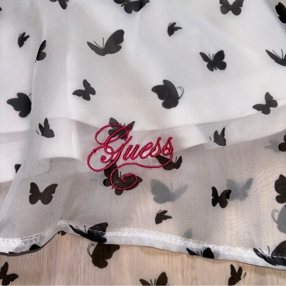 Guess Girls White & Pink Black Butterfly Sleeveless Lined High Low Hem Dress - Picture 2 of 8